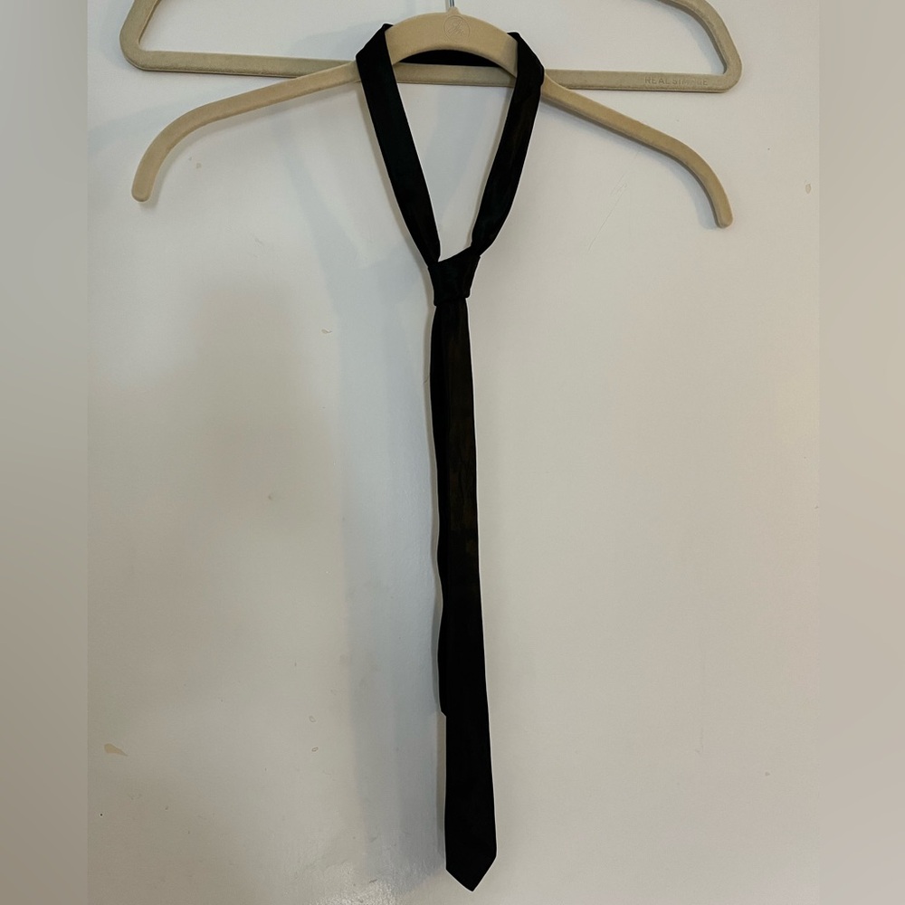 Skinny black “satin” neck tie